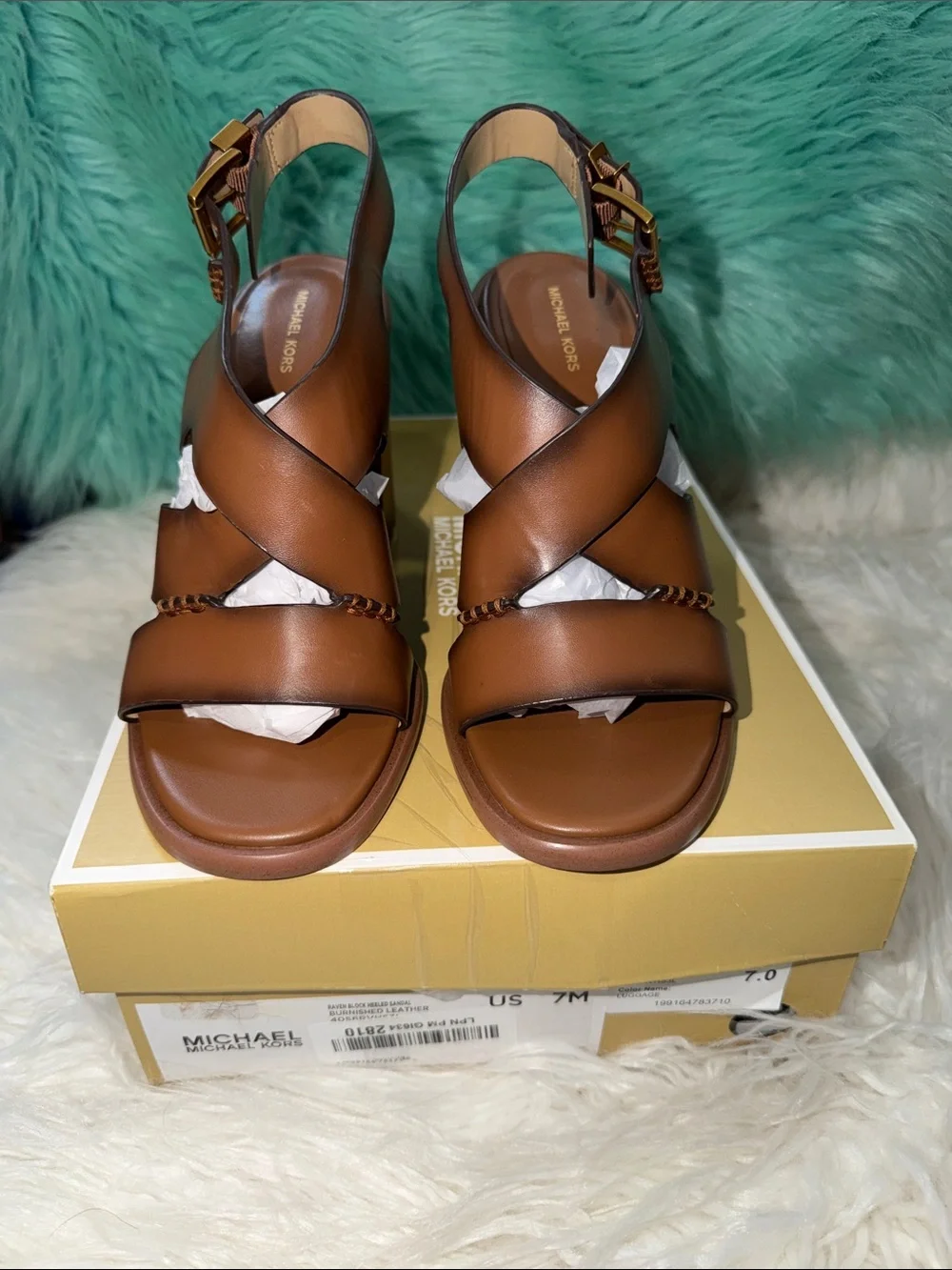 NIB Michael Kors Brown Leather Cutout Block Heel Sandals Women’s size 7